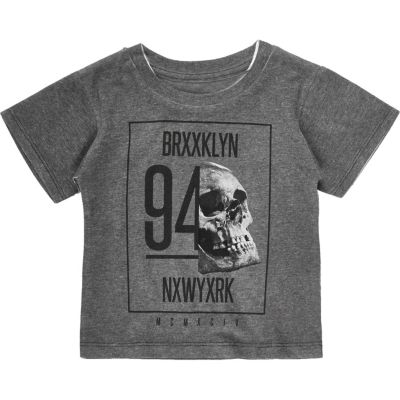 Mini boys grey skull print t-shirt